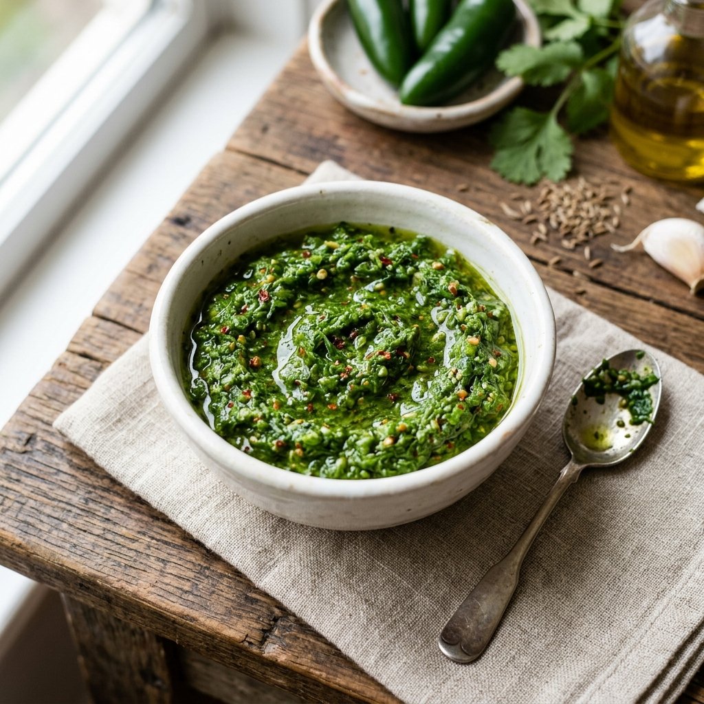 Spicy green Skhug sauce